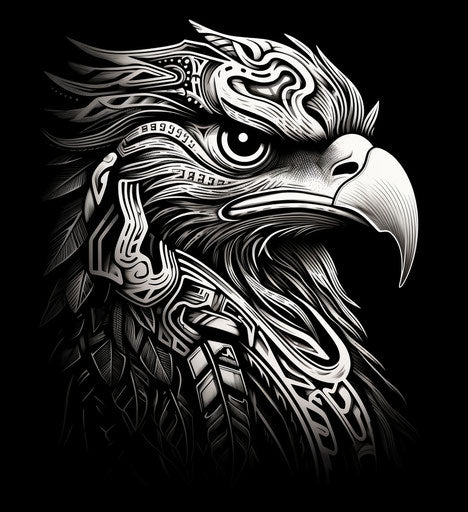 Tribal eagle in black and white, dragon art, flawless lines