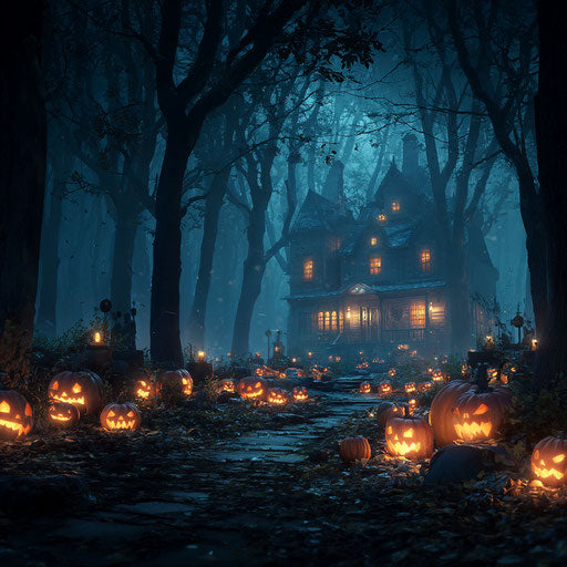 Spooky Halloween Scene with Haunted House