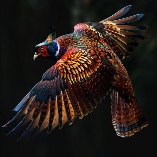 Pheasant bird with wings outstretched in flight