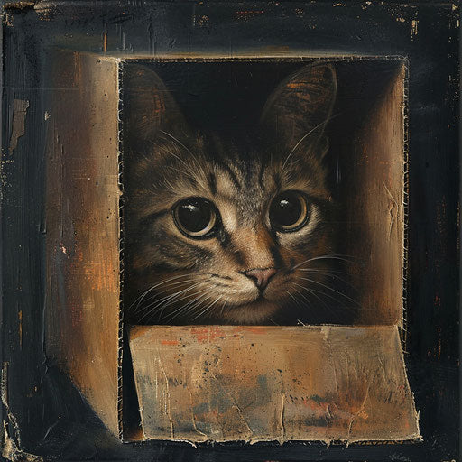 Cat hidden in the box inside of the house or in a bag