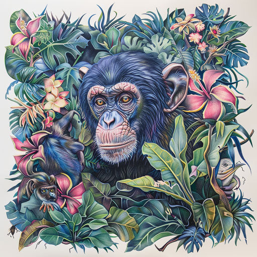 Primate in tropical forest, colorful tattoo detail