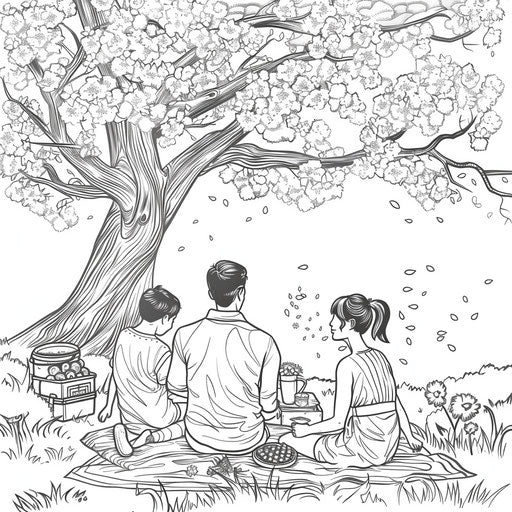 Picnic under a blossoming cherry tree