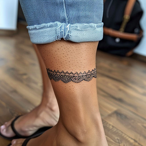 Vibrant flat tattoo sketch of ankle bracelet with tribal pattern in bold black