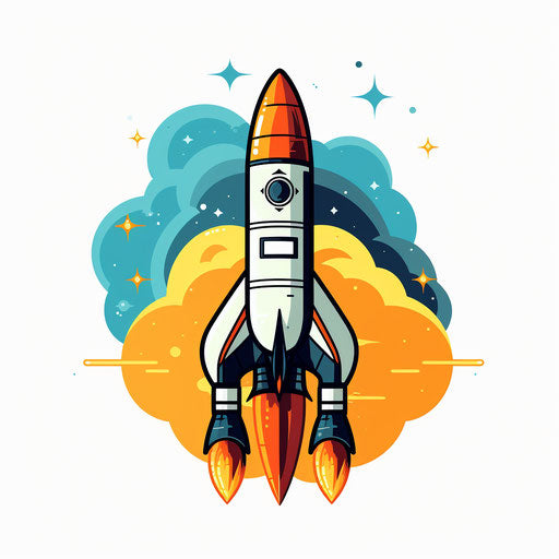 Rocket ship illustration in the style of Chiaroscuro Art, on white background