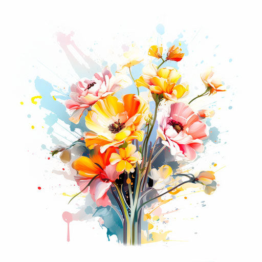 Floral clipart in the style of Impressionistic Art, on white background