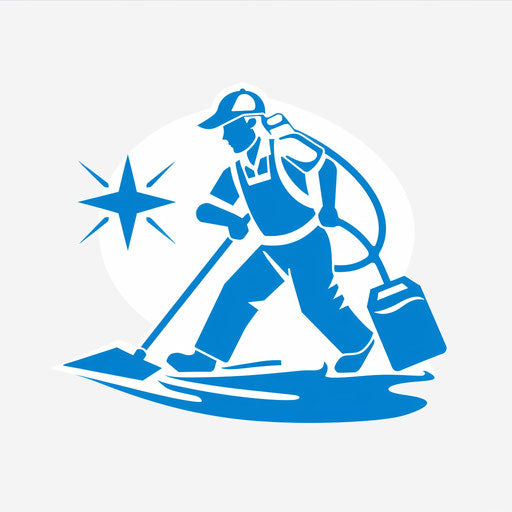 Blue and white cleaning company logo on clean, professional background