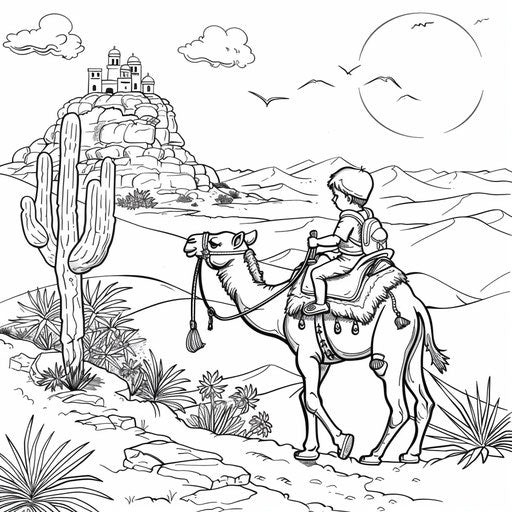 Desert adventure: camel and little boy