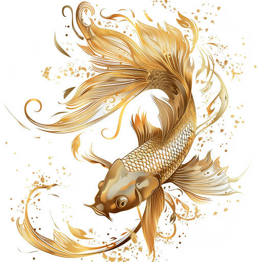 Golden fish tattoo design with luxurious gold leaf details