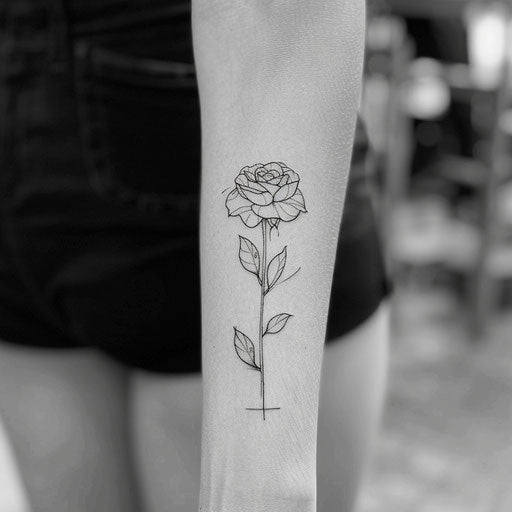 Flat tattoo sketch of a rose with a single line