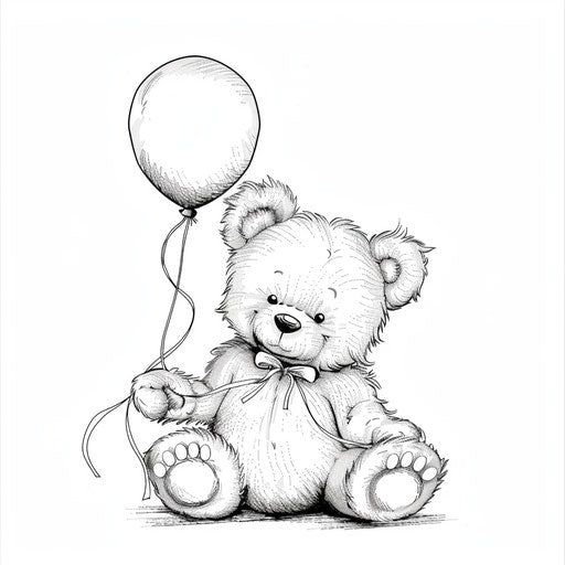 Teddy bear holding a balloon. Coloring book page