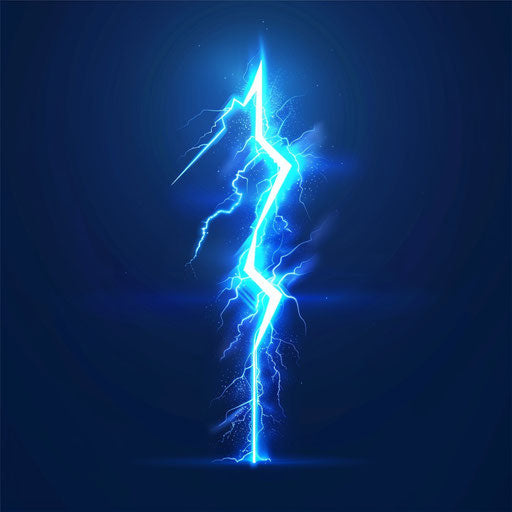 Realistic lightning bolt clipart on flat brandon blue background with soft focus and light texture