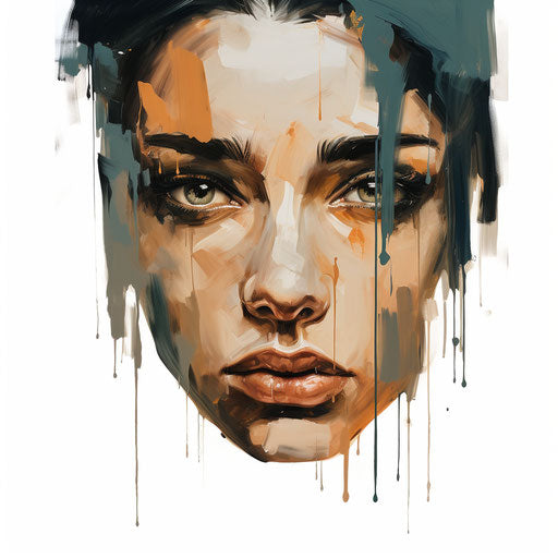 Sad face clipart in the style of Oil painting, on a white background