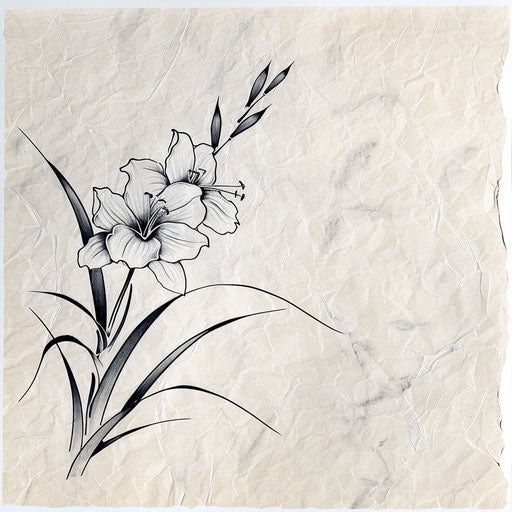 Elegant gladiolus tattoo design in traditional Japanese art style
