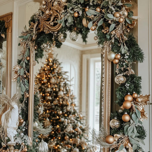 Elegant mistletoe garland around an ornate mirror