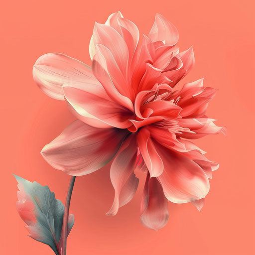 Realistic flower clipart on vibrant coral background