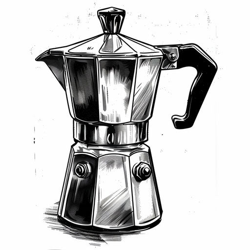 Italian coffee maker tattoo design, retro style, black & grey