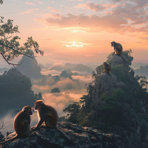 Monkeys at Sunrise on Mountain Top