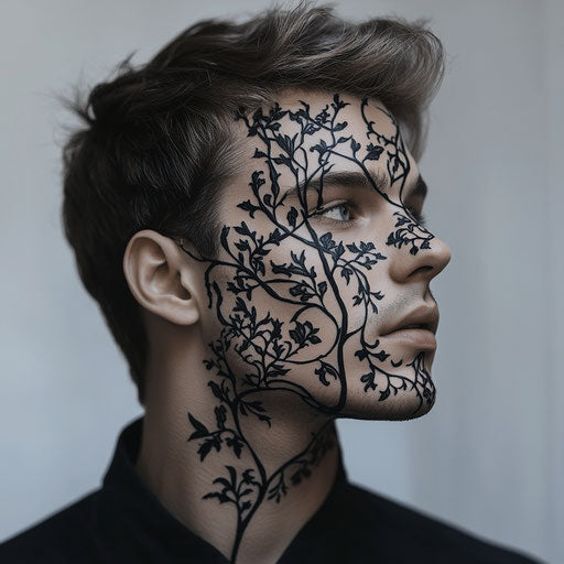 Facial tattoos for men with a delicate floral vine