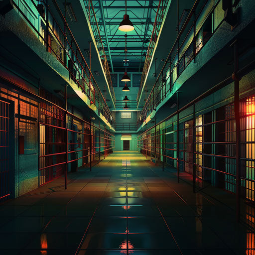 Photo realistic prison clipart with flat random background, vibrant tones, and enhanced clarity