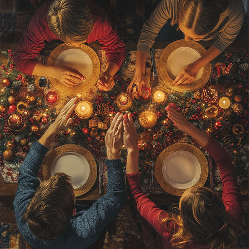 Family prayer before a Christmas meal