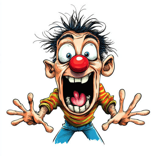 Humorous caricature of a colorful illustration with exaggerated human characteristics