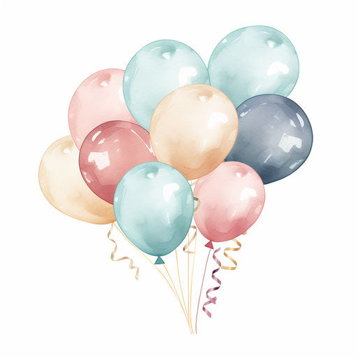 Birthday balloons in the style of Pastel Colors Art, on white