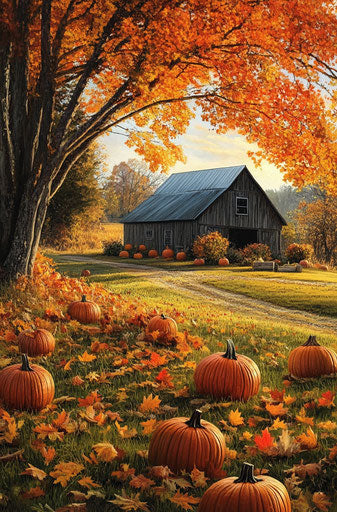 Vibrant pumpkin patch in autumn landscape