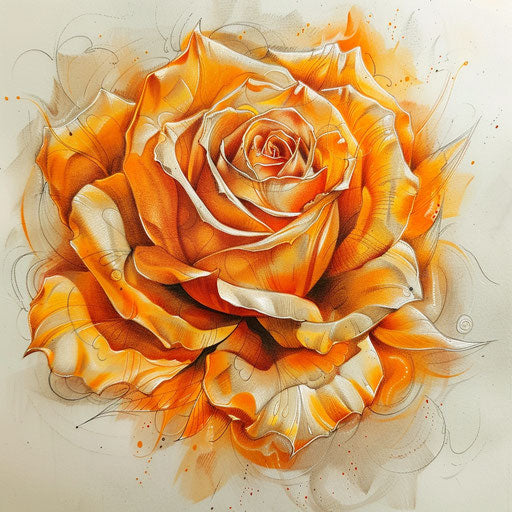 Dynamic tattoo sketch of an amber rose in motion