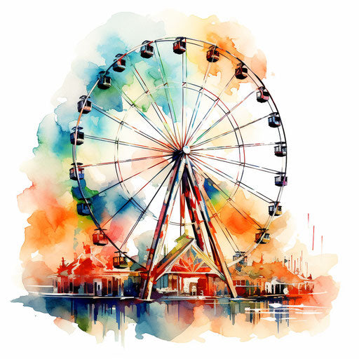 Impressionistic ferris wheel illustration on white background