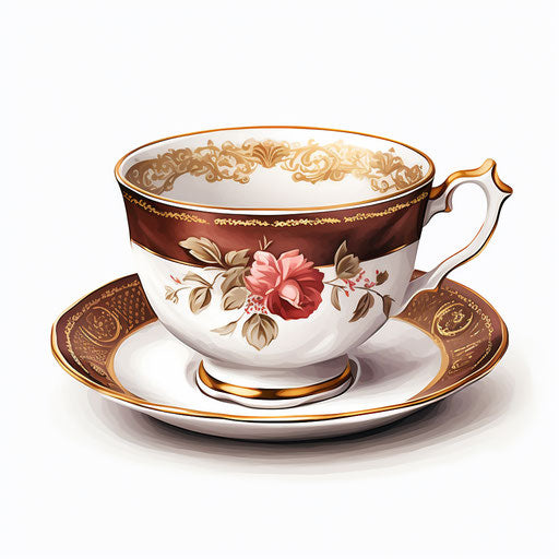 Teacup artwork in the style of Oil painting, on a white background