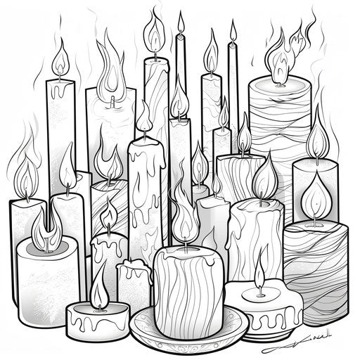 Various shaped and sized candles burning with soft flames