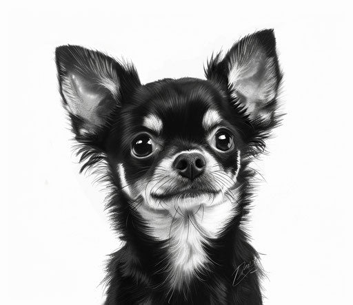 Black & white chihuahua drawing