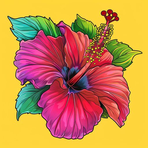 Vibrant flat tattoo sketch of a Hawaiian hibiscus flower