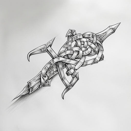 Intricate Celtic arrow tattoo on white canvas