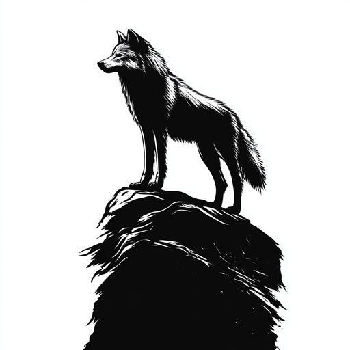 Lone wolf on cliff in shadow style