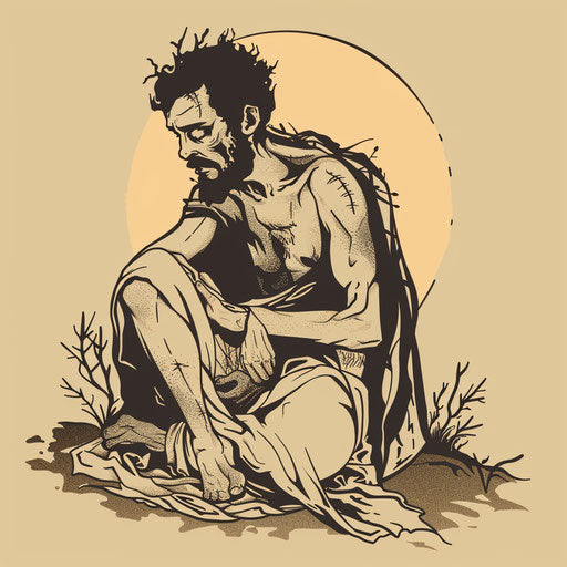 Stylized flat tattoo sketch of the Prodigal Son