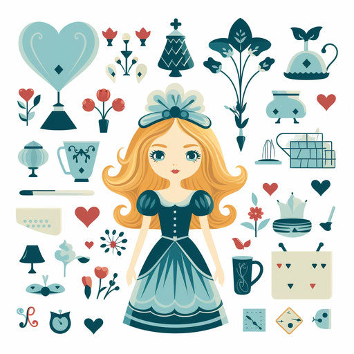 Minimalist Alice in Wonderland clipart on white background