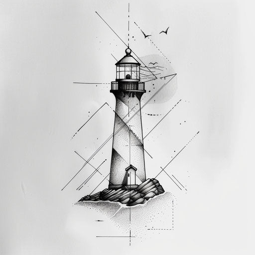 Minimalist black and white lighthouse tattoo