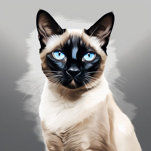 Siamese cat sitting, blue eyes background style beige, white, brown, black