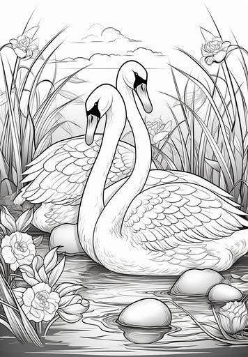 Easter egg coloring pages - swans coloring page, cottagepunk style, 23:33