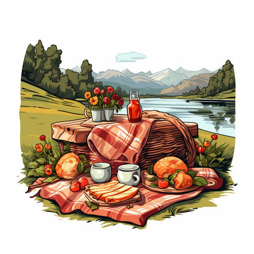 Picnic in Oil painting style on white background