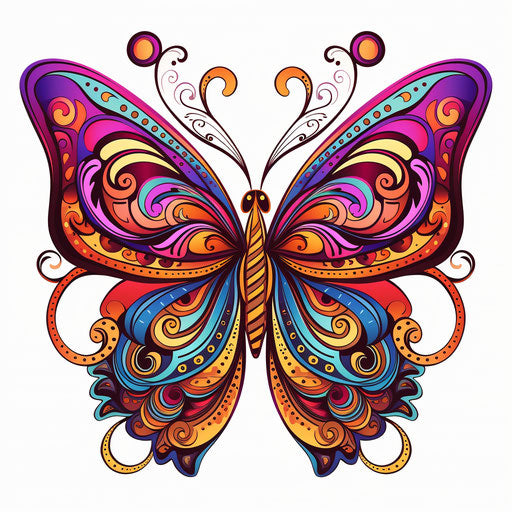Colorful and intricate butterfly in simplified line work