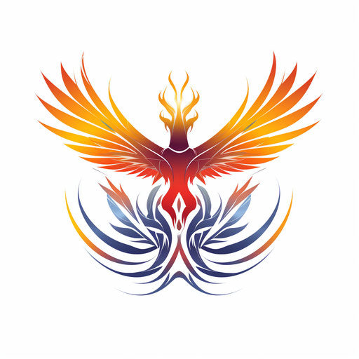 Phoenix symbol, neo-geo minimalism style, Tonga art, UHD image, mythical beasts, Xbox 360 graphics, white background, engineering/construction and design
