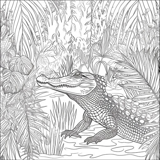 Exploration of an adventurous alligator in a dense jungle
