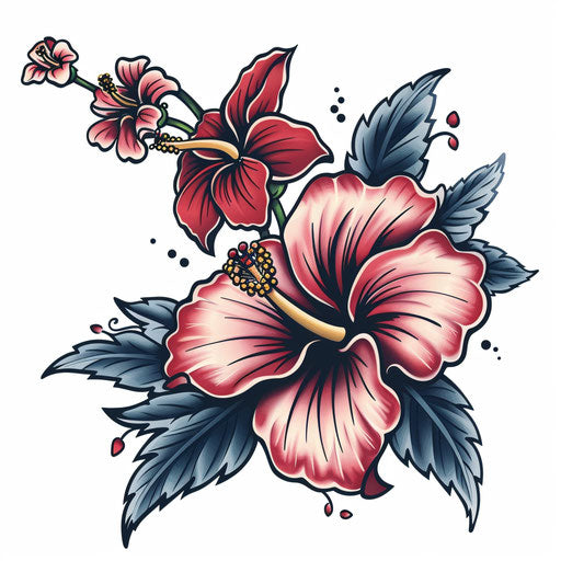 Vintage sailor hibiscus tattoo on white background