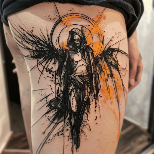 Contemporary tattoo sketch of the angel of death
