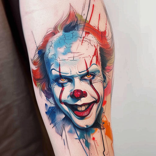 Expressionist clown tattoo with intense colors