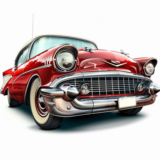 Cartoon car in realistic style with flat white background