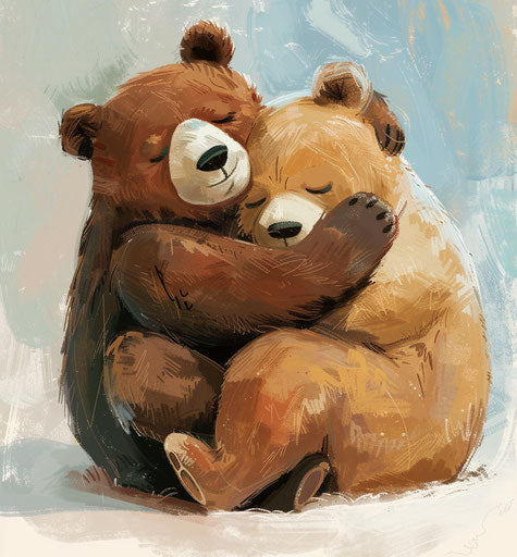 Two big bears embracing as reads have you been hugged today