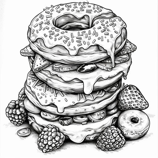 A stack of donuts with various toppings